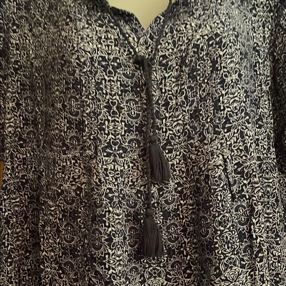 Sonoma Relaxed Blue and White Cap Sleeve Polo Blouse - Picture 3 of 5